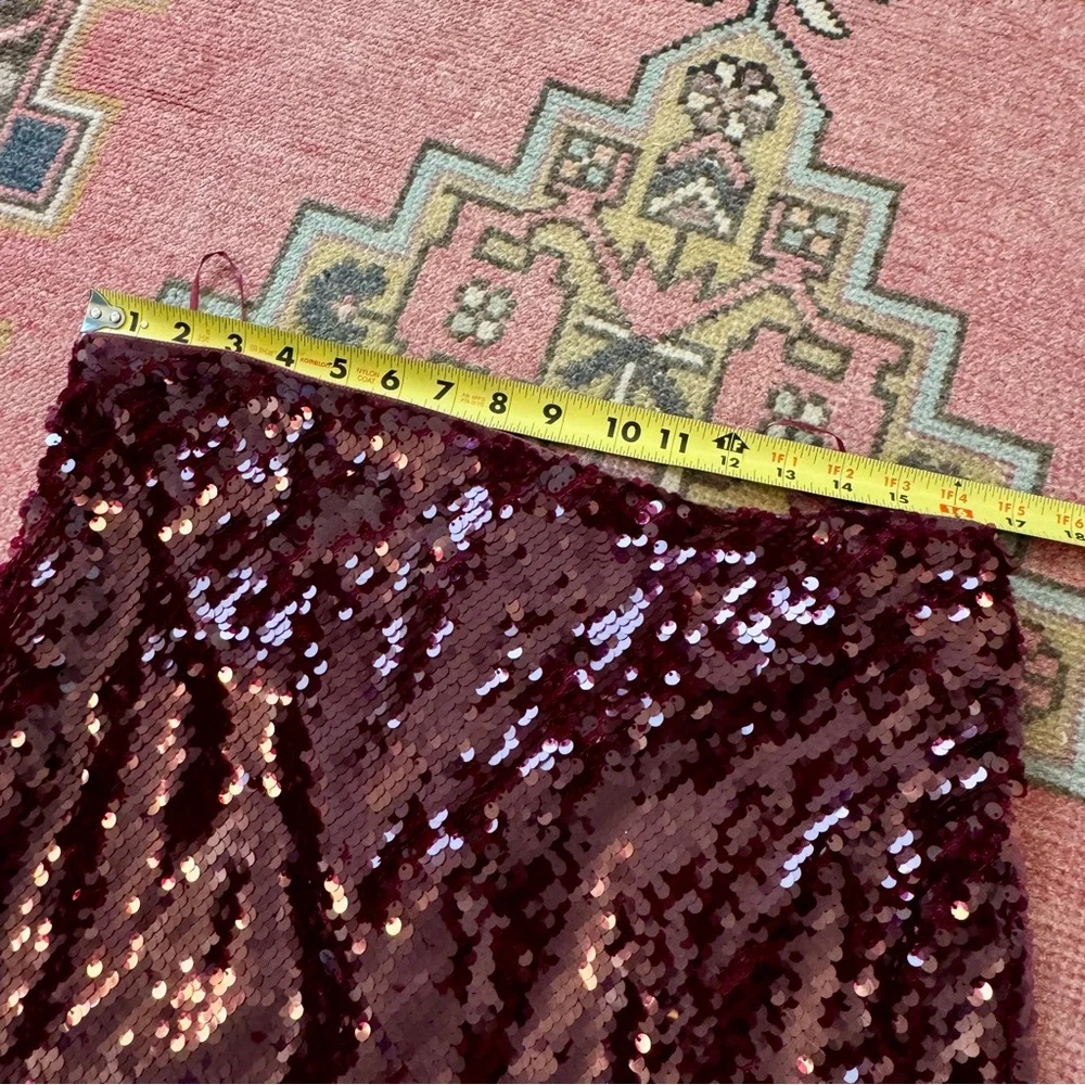 VINCE WOMENS A-LINE SEQUIN EMBELLISHED MID SKIRT SIZE LG IN GARNET - Picture 6 of 9